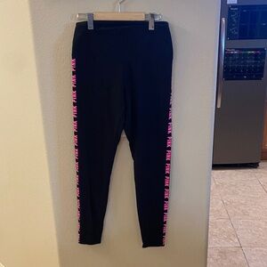 PINK Victoria's Secret Black Leggings with Pink Logo Stripes